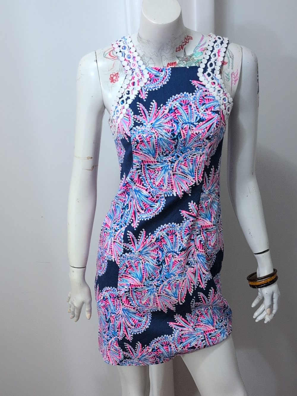 Lilly Pulitzer Navy Mini Dress with Pink & Blue Floral Print